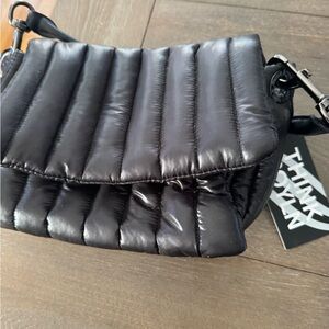 THINK ROYLN Glossy Black Quilted Crossbody Bag